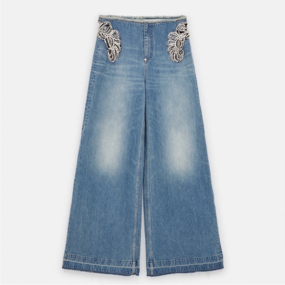 Like new Stella McCartney Diamanté Swirl Mid-Rise Wide Leg Jeans $2,600 29 - Picture 3 of 10